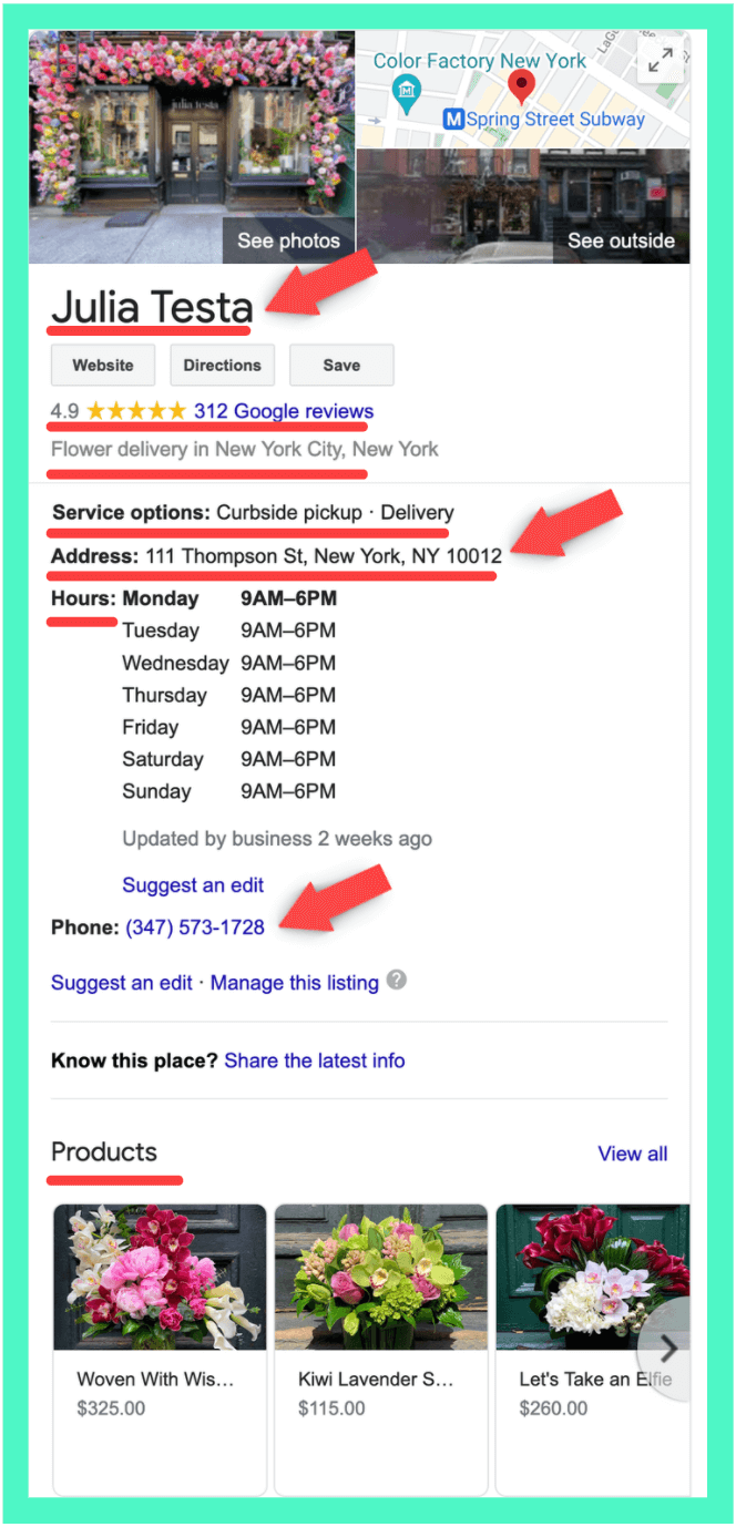 example of an optimized GMB page